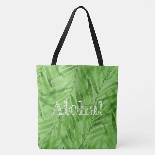 Bolsa Tote Watercolor Palms havaianos, reversível tropical (Frente)