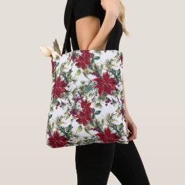 Bolsa Tote Watercolor Poinsettia Pattern