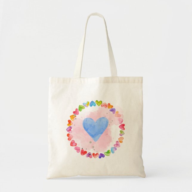 Bolsa Tote Watercolor Rainbow Heart Bag (Frente)