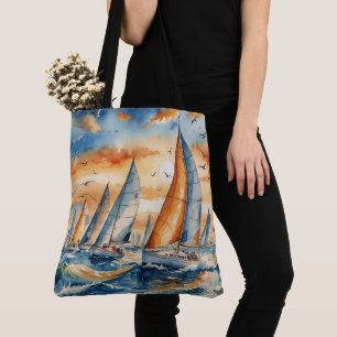 Bolsa Tote Watercolor Sailboat Regatta