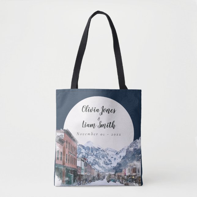 Bolsa Tote Watercolor Telluride Colorado Ski Mountain (Frente)