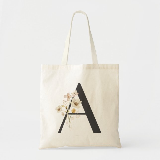 Bolsa Tote Watercolor Wildflower Bridesmaid inicial "A" (Frente)