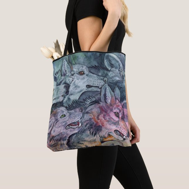 Bolsa Tote Watercolor Wolf Pack (Close Up)