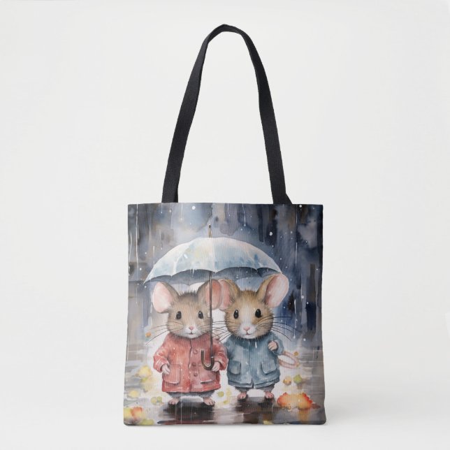 Bolsa Tote Watercolour Mice in The Rain (Frente)