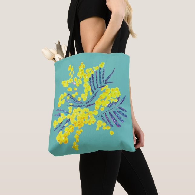Bolsa Tote Wattle Mimosa yellow flower art Austrália (Close Up)
