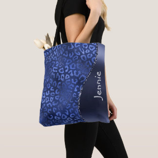 Bolsa Tote Wave de Grelha de Impressão Animal com Glitter Azu