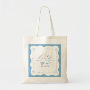 Bolsa Tote Wavy Coastal Modern Dusty Blue Weding Bem-vindo