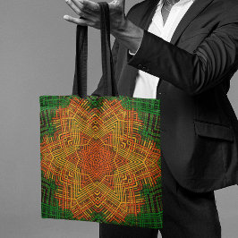 Bolsa Tote Weave Mandala Amarelo Laranja e Verde