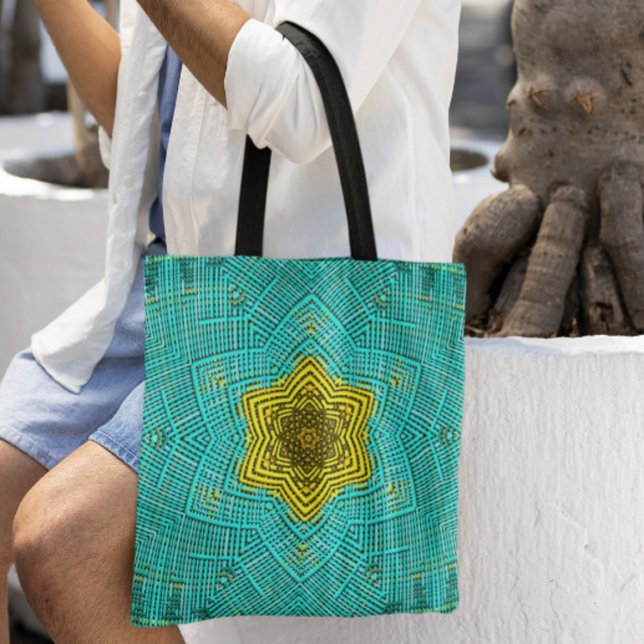 Bolsa Tote Weave Mandala Blue e Amarelo (Criador carregado)