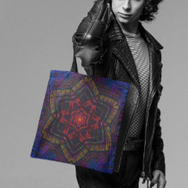 Bolsa Tote Weave Mandala Puro Vermelho e Azul