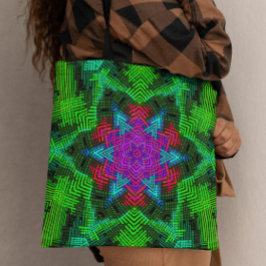 Bolsa Tote Weave Mandala rosa azul e verde