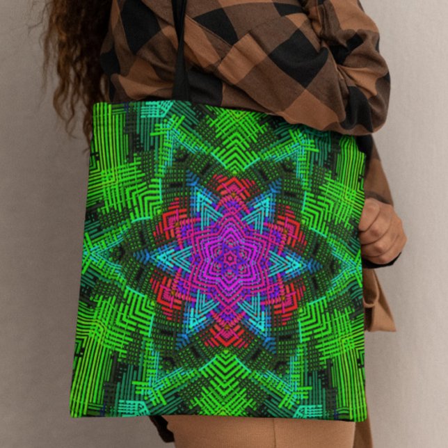 Bolsa Tote Weave Mandala rosa azul e verde (Criador carregado)