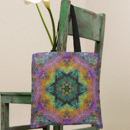 Bolsa Tote Weave Mandala Teal Yellow e Pink