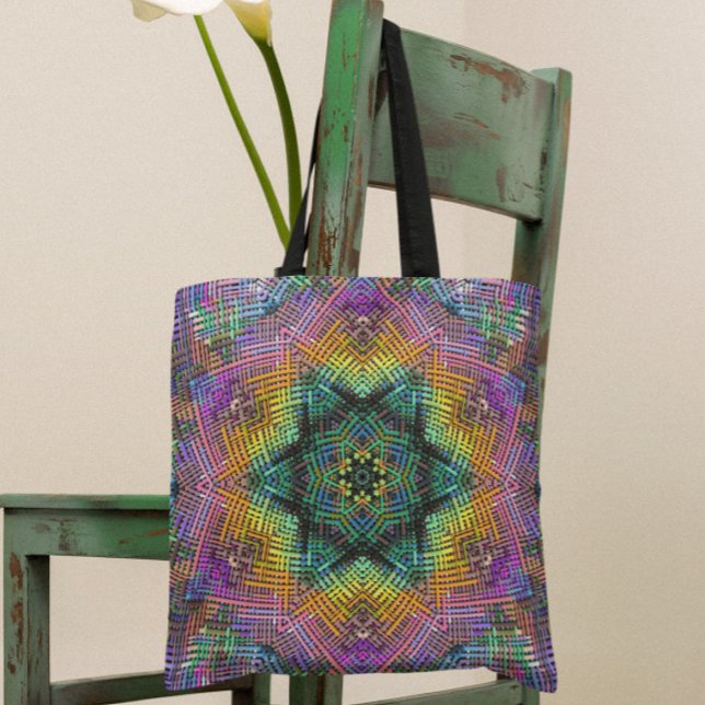 Bolsa Tote Weave Mandala Teal Yellow e Pink (Criador carregado)