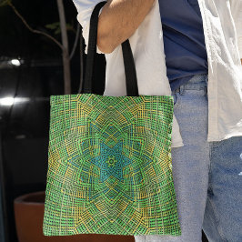 Bolsa Tote Weave Mandala Verde Amarelo e Azul