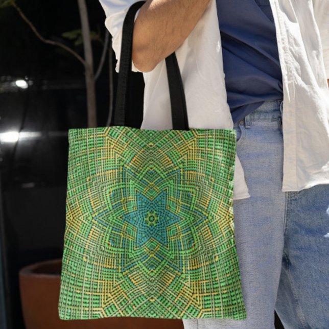 Bolsa Tote Weave Mandala Verde Amarelo e Azul (Criador carregado)