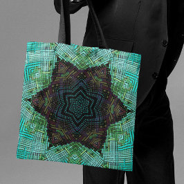 Bolsa Tote Weave Mandala Verde Azul e Roxo