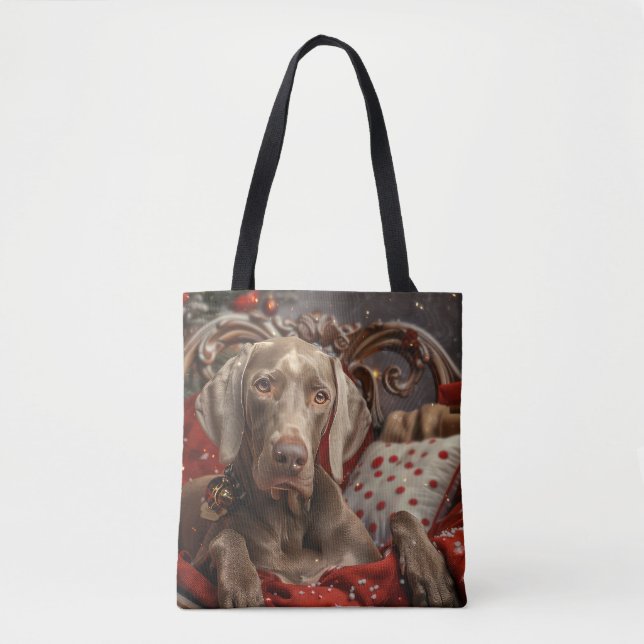 Bolsa Tote Weimaraner Cão Festivo de Natal (Frente)