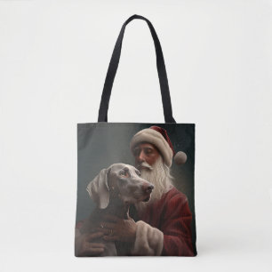 Bolsa Tote Weimaraner com Papai Noel Natal Festivo