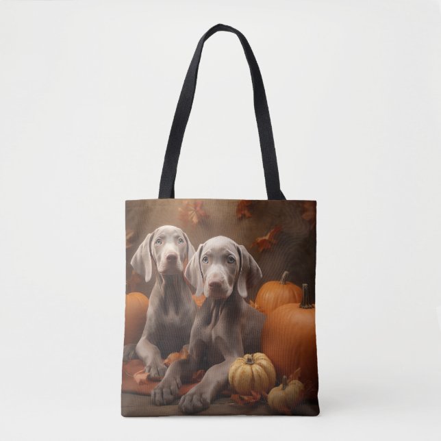 Bolsa Tote Weimaraner Puppy Autumn Delight Pumpkin (Frente)