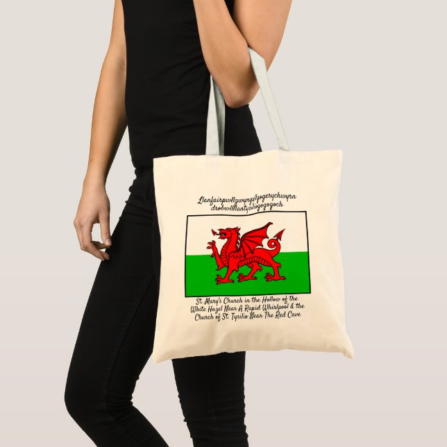 Bolsa Tote Welsh Dragon Flag Llanfair pwllgwyngyll (Frente (produto))