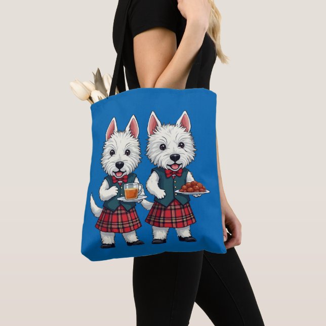 Bolsa Tote West Highland Terriers Burns Night With Dram  (Close Up)