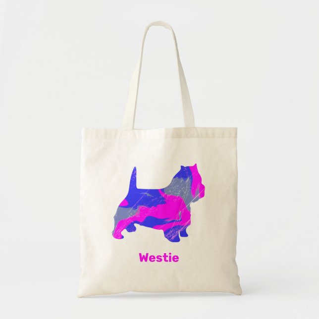 Bolsa Tote West Highland Westit Cute Dog Silhouette Pink Blue (Frente)