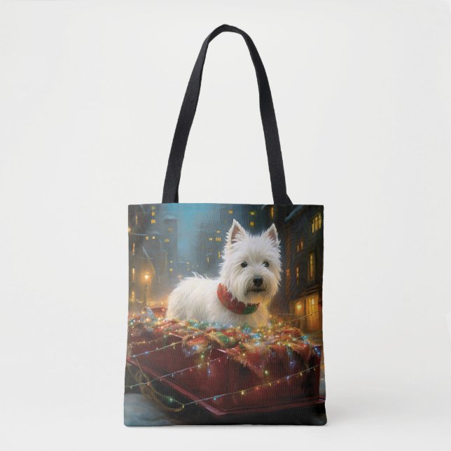 Bolsa Tote West Highland White Terrier Natal Festivo (Frente)