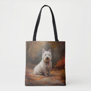 Bolsa Tote West Highland White Terrier no outono deixa cair