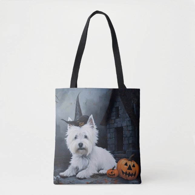Bolsa Tote West Highland White Terrier Pumpkin Halloween (Frente)