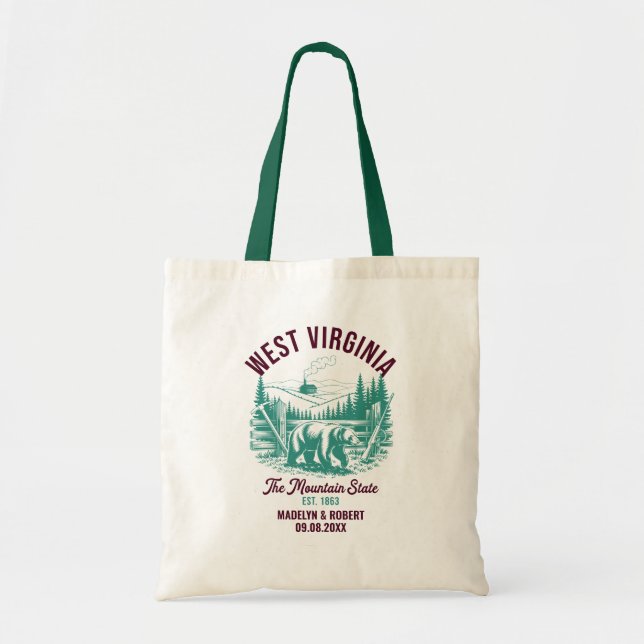 Bolsa Tote West Virginia Wedding Welcome Bag, State Love (Frente)