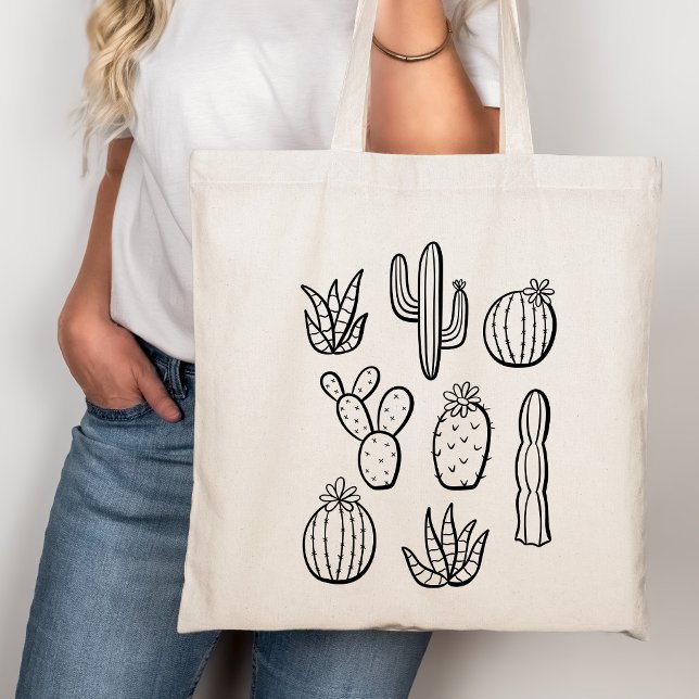 Bolsa Tote Western Cactus Plants Desert Boho Botanical Black (Criador carregado)