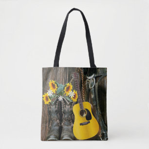 Bolsa Tote Western Horse Cowboy Botas Guitar Girassóis