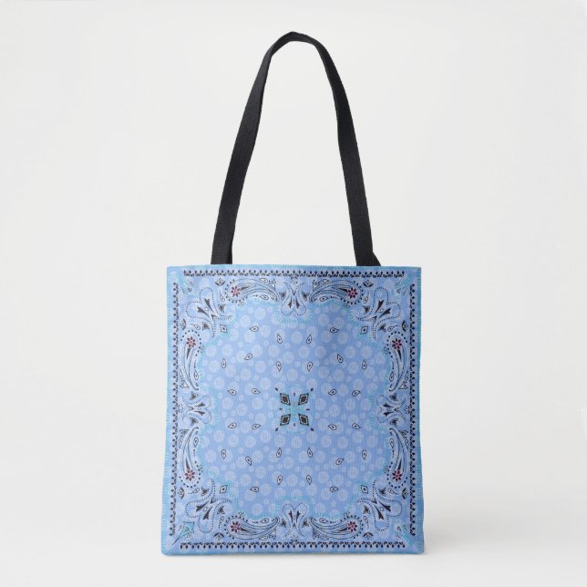 Bolsa Tote Western Paisley Blue Bandana Impressão Cowgirl (Frente)
