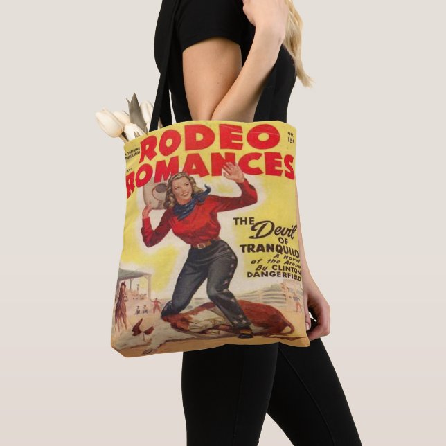 Bolsa Tote Western Rodeo Cowgirl Tying Calf Rodeo Romance (Close Up)