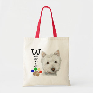 Bolsa Tote Westie bonito e a pata imprimem o saco do presente