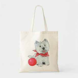 Bolsa Tote Westie com uma bola vermelha