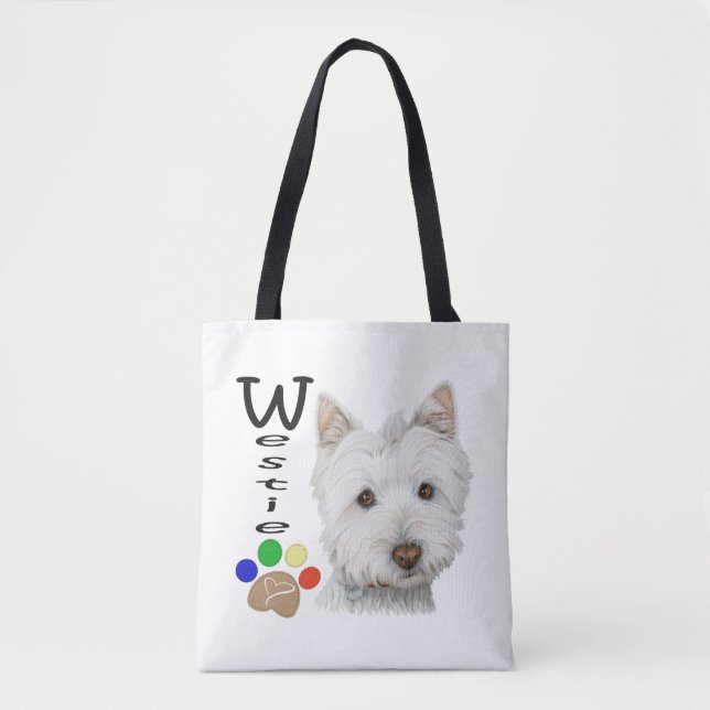 Bolsa Tote Westie persegue a arte por todo o lado na sacola (Frente)