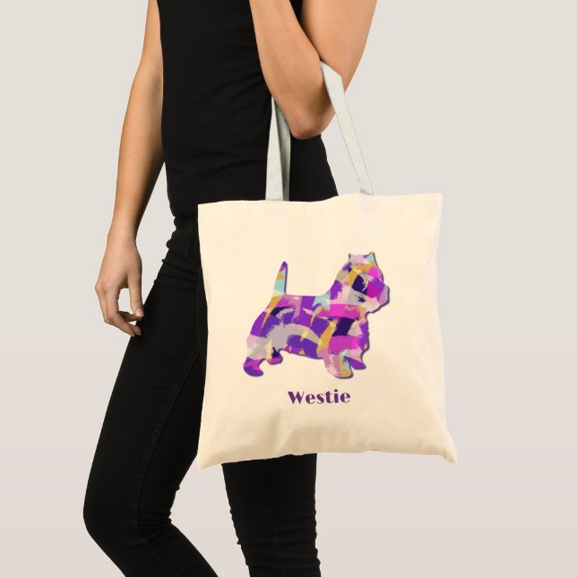 Bolsa Tote Westier Terrier Cute Purple Dog Silhouette 2Sided (Frente (produto))