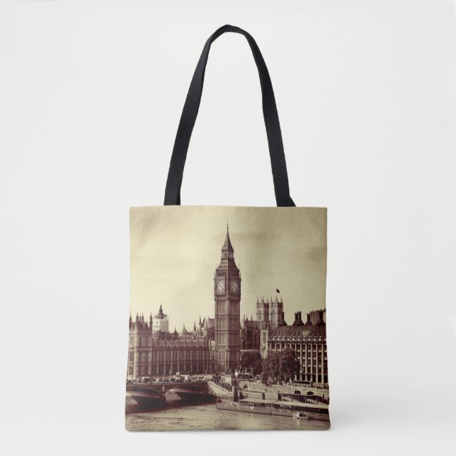 Bolsa Tote Westminster de Londres com Big Ben e ponte. velho, (Frente)