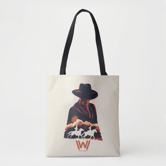 Bolsa Tote Westworld | Homem na Silhueta do Deserto Negro (Frente)