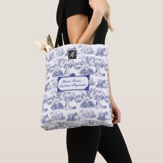 Bolsa Tote WHEATEN Terrier Blue Toile w/Customization (Close Up)