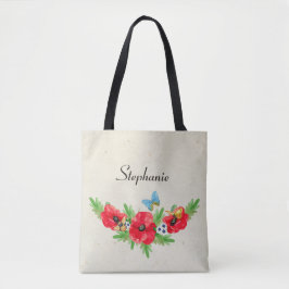 Bolsa Tote Whimsage Red Poppy Watercolor Com Nome