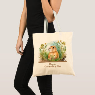 Bolsa Tote WhimsHappy Groundhog Day Watercolor