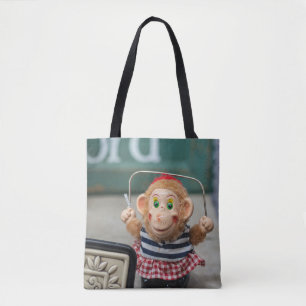 Bolsa Tote Whimsic Vintage Toy Monkey Jumping Rope