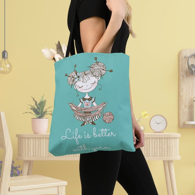 Bolsa Tote Whimsic Yarn Lover Girl (Criador carregado)