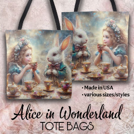 Bolsa Tote Whimsical Alice and Rabbit Tea Time