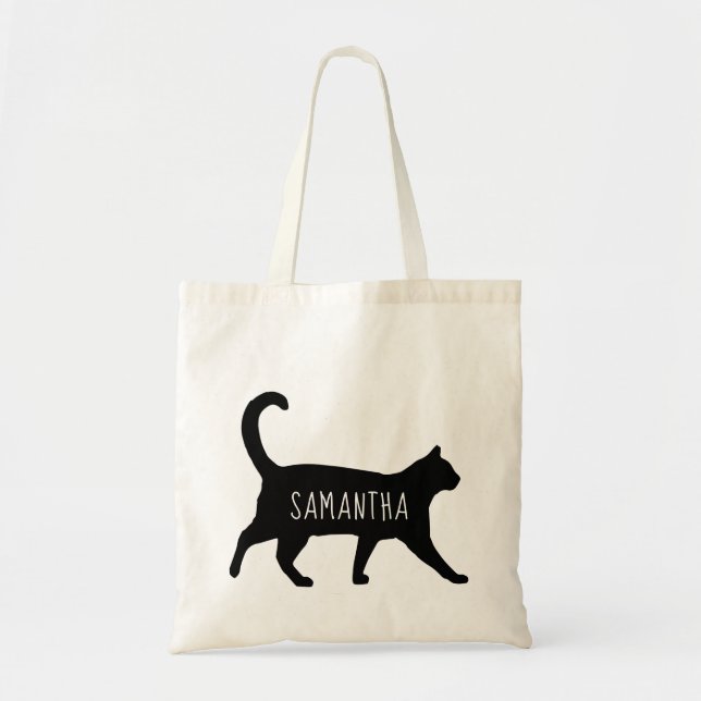 Bolsa Tote Whimsical Black Cat Personalizado com seu nome (Frente)