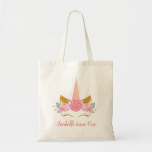Bolsa Tote Whimsical Blush Pink Unicorn Horn Girls Birthday