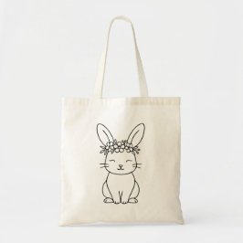 Bolsa Tote Whimsical Bunny with Floral Crown Line Art